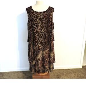 Phool Sleeveless Leopard print Layered Dress, Size 2X